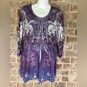 Cato Vintage Y2K Purple with rhinestones top size Large 3/4 sleeve